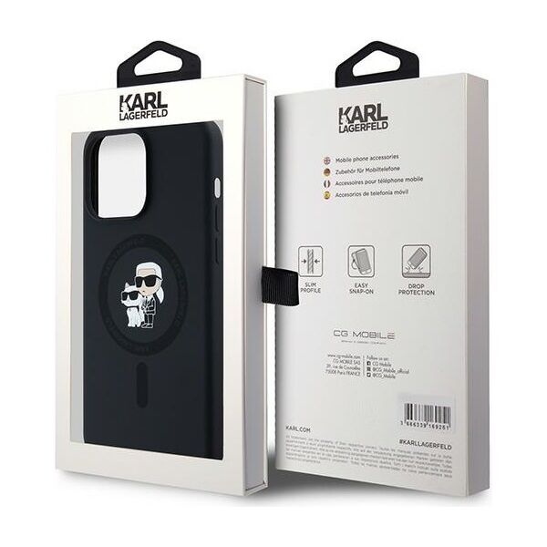 Karl Lagerfeld case for iPhone 15 Pro Max 6,7&quot; KLHMP15XSCMKCRHK black HC Magsafe silicone kc heads ring 3666339254070