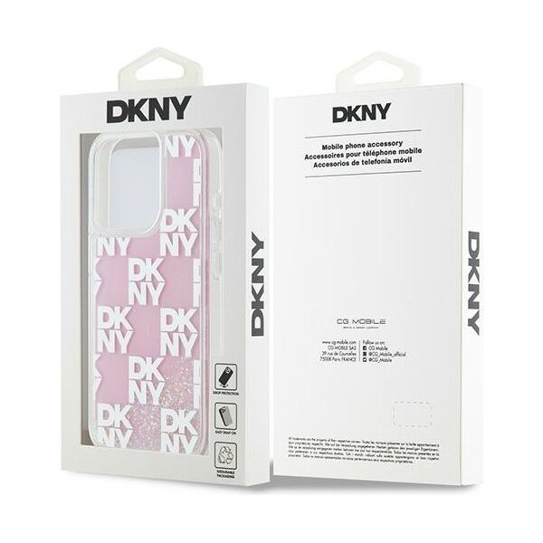 DKNY case for iPhone 15 Pro 6,1&quot; DKHCP15LLCPEPP white HC liquid glitters w checkered pattern 3666339271190