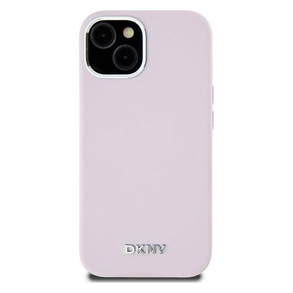 DKNY case for iPhone 15 6,1&quot; DKHMP15SSMCHLP pink HC Magsafe silicone w horizontal metal logo 3666339265854