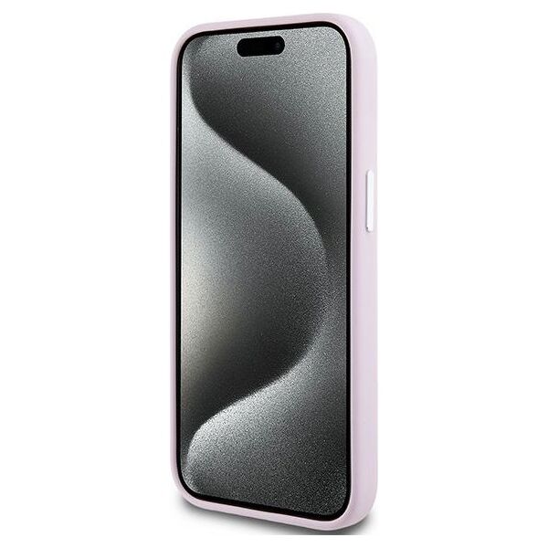 DKNY case for iPhone 15 6,1&quot; DKHMP15SSMCHLP pink HC Magsafe silicone w horizontal metal logo 3666339265854