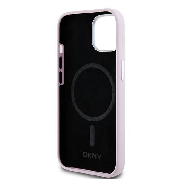 DKNY case for iPhone 15 6,1&quot; DKHMP15SSMCHLP pink HC Magsafe silicone w horizontal metal logo 3666339265854