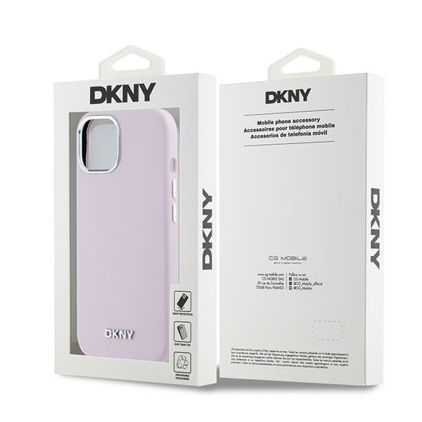 DKNY case for iPhone 15 6,1&quot; DKHMP15SSMCHLP pink HC Magsafe silicone w horizontal metal logo 3666339265854