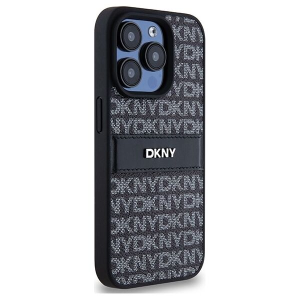 DKNY case for iPhone 15 Pro 6,1&quot; DKHCP15LPRTHSLK black HC PU repeat texture pattern w tonal stripe 3666339260415