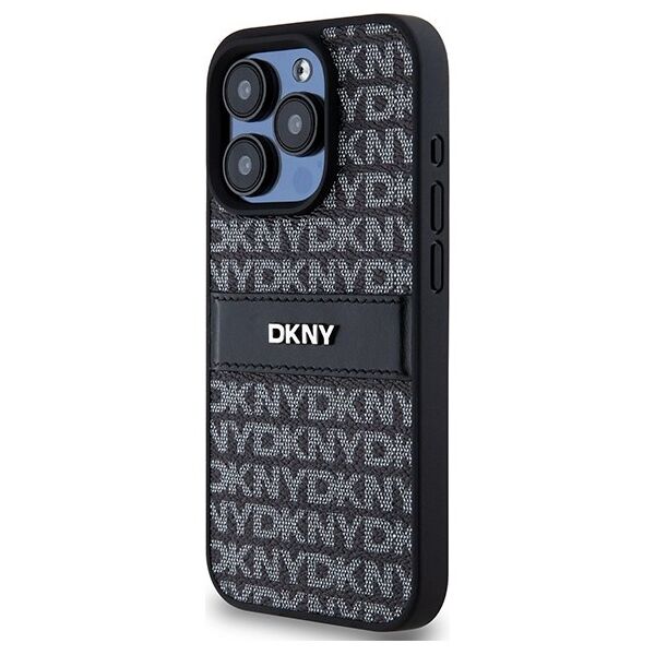 DKNY case for iPhone 15 Pro Max 6,7&quot; DKHCP15XPRTHSLK black HC PU repeat texture pattern w tonal stripe 3666339260422