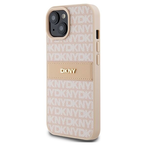DKNY case for iPhone 15 6,1&quot; DKHCP15SPRTHSLP pink HC PU repeat texture pattern w tonal stripe 3666339260675