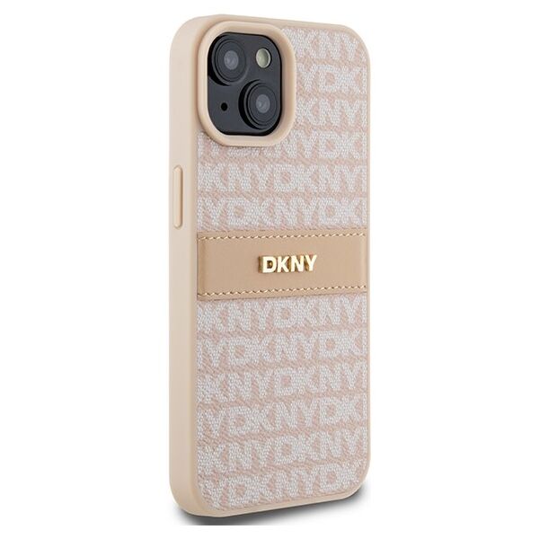 DKNY case for iPhone 15 6,1&quot; DKHCP15SPRTHSLP pink HC PU repeat texture pattern w tonal stripe 3666339260675