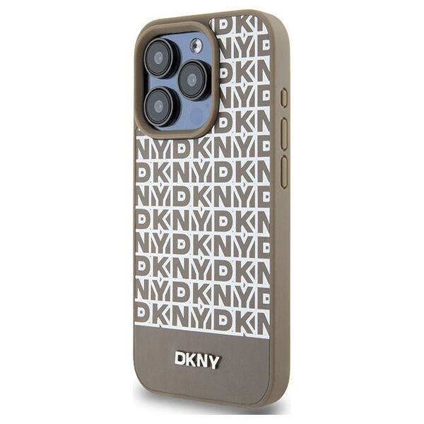 DKNY case for iPhone 15 Pro Max 6,7&quot; DKHMP15XPSOSPW black HC Magsafe pu repeat pattern w bottom stripe 3666339262105