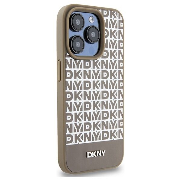 DKNY case for iPhone 15 Pro Max 6,7&quot; DKHMP15XPSOSPW black HC Magsafe pu repeat pattern w bottom stripe 3666339262105