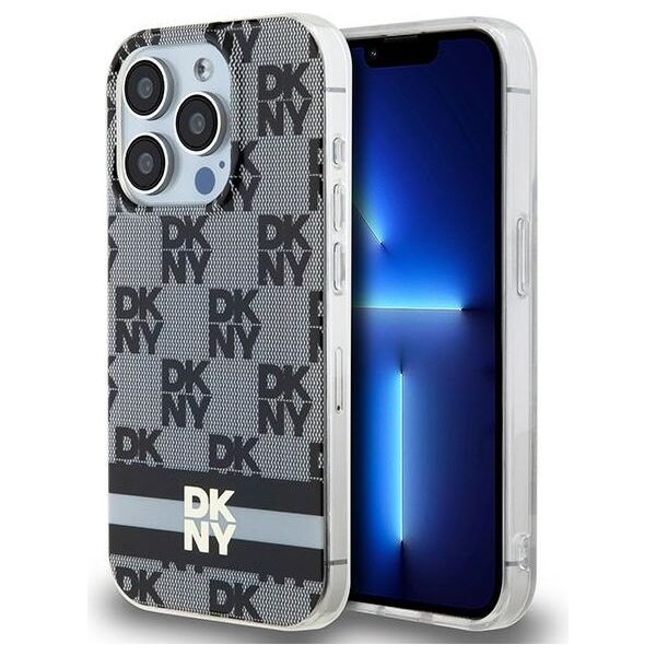 DKNY case for iPhone 15 Pro 6,1&quot; DKHMP15LHCPTSK black HC Magsafe pc tpu checkered pattern w printed stripes 3666339269371