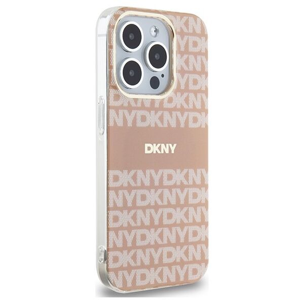 DKNY case for iPhone 15 Pro Max 6,7&quot; DKHMP15XHRHSEP blue HC Magsafe pc tpu repeat texture pattern w stripe 3666339267704