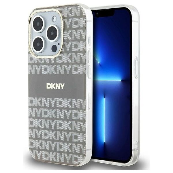 DKNY case for iPhone 15 Pro Max 6,7&quot; DKHMP15XHRHSEE black HC Magsafe pc tpu repeat texture pattern w stripe 3666339267988