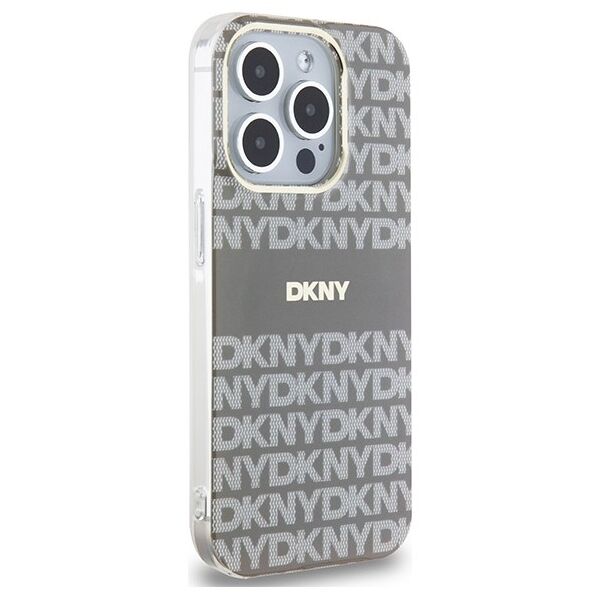 DKNY case for iPhone 15 Pro Max 6,7&quot; DKHMP15XHRHSEE black HC Magsafe pc tpu repeat texture pattern w stripe 3666339267988