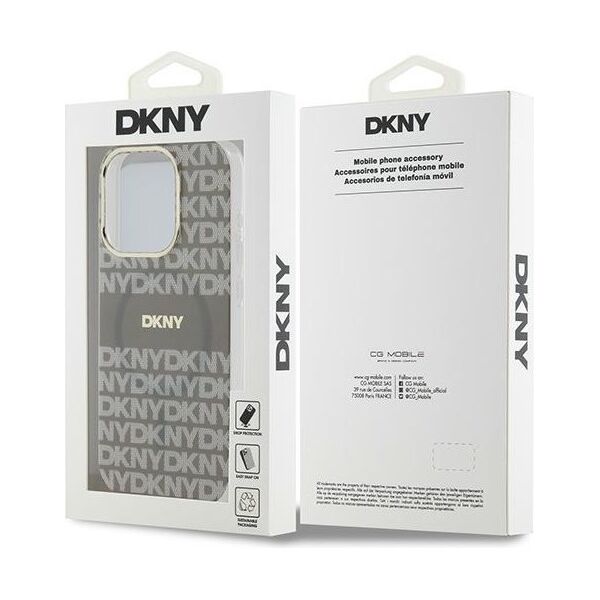 DKNY case for iPhone 15 Pro Max 6,7&quot; DKHMP15XHRHSEE black HC Magsafe pc tpu repeat texture pattern w stripe 3666339267988
