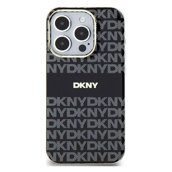 DKNY case for iPhone 15 Plus 6,7&quot; DKHMP15MHRHSEK black HC Magsafe pc tpu repeat texture pattern w stripe 3666339268107