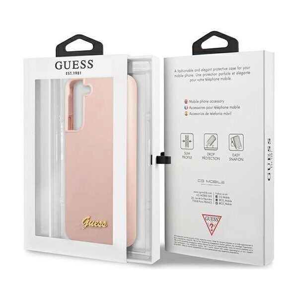 Original Case SAMSUNG GALAXY S22+ PLUS Guess Hardcase Silicone Script Metal Logo (GUHCS22MLSLMGPP) light pink 3666339042455