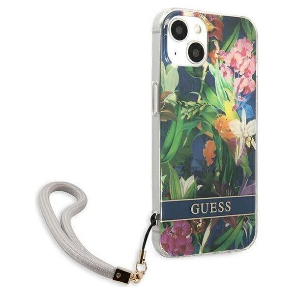 Case IPHONE 13 MINI Guess Hardcase Flower Strap (GUHCP13SHFLSB) blue 3666339040437