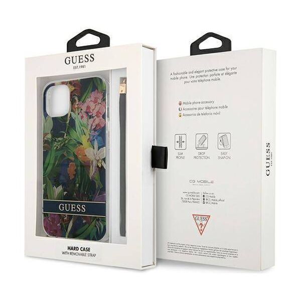 Case IPHONE 13 MINI Guess Hardcase Flower Strap (GUHCP13SHFLSB) blue 3666339040437