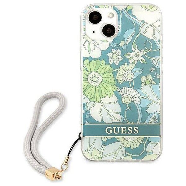 Case IPHONE 13 MINI Guess Hardcase Flower Strap (GUHCP13SHFLSN) green 3666339040475