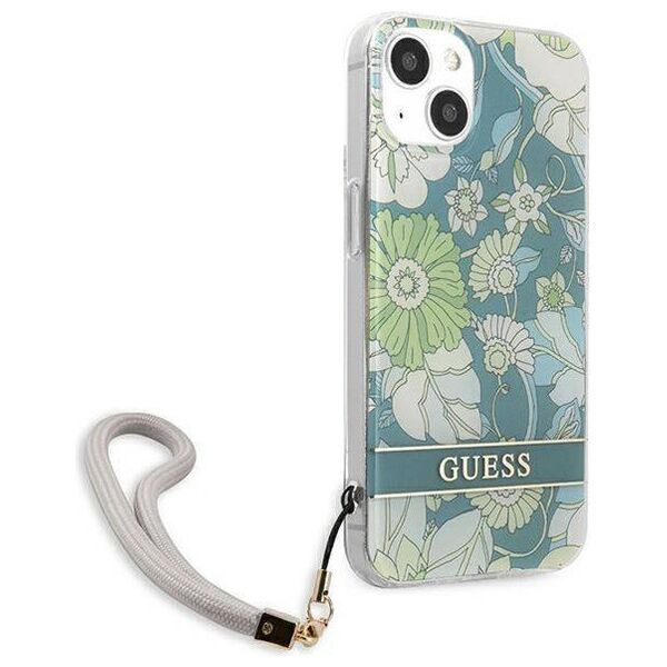 Case IPHONE 13 MINI Guess Hardcase Flower Strap (GUHCP13SHFLSN) green 3666339040475
