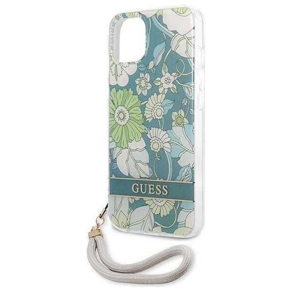 Case IPHONE 13 MINI Guess Hardcase Flower Strap (GUHCP13SHFLSN) green 3666339040475
