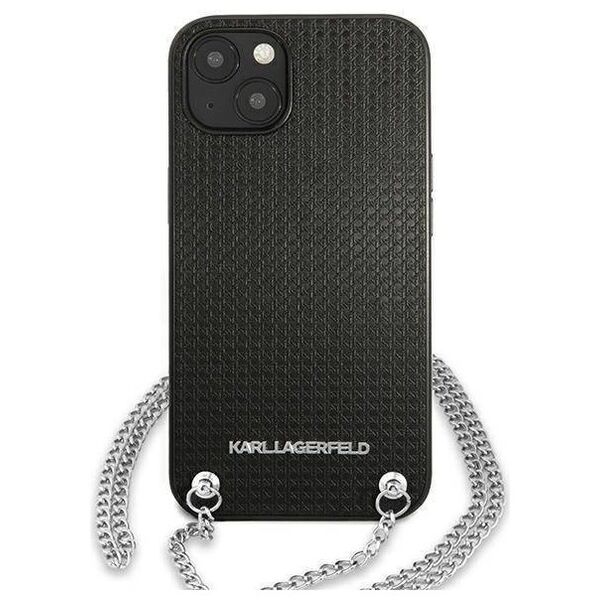 Original Case IPHONE 13 MINI Karl Lagerfeld Hardcase Leather Textured And Chain (KLHCP13SPMK) black 3666339049928