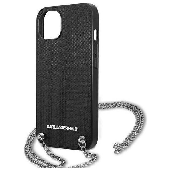 Original Case IPHONE 13 MINI Karl Lagerfeld Hardcase Leather Textured And Chain (KLHCP13SPMK) black 3666339049928