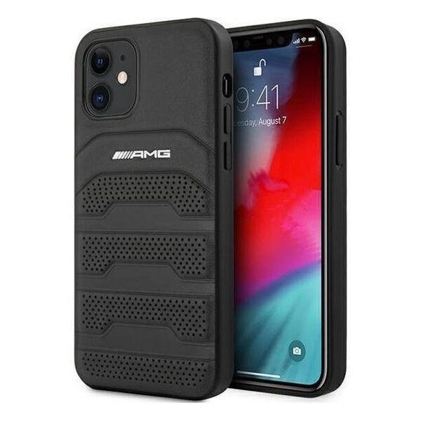 Case IPHONE 12 MINI Mercedes AMG Hardcase Leather Debossed Lines (AMHCP12SGSEBK) black 3666339013929