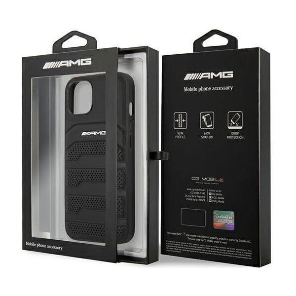 Case IPHONE 13 MINI Mercedes AMG Hardcase Leather Debossed Lines (AMHCP13SGSEBK) black 3666339018931