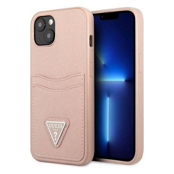 Case IPHONE 13 MINI Guess Hardcase Saffianotriangle Logo Cardslot (GUHCP13SPSATPP) pink 3666339048129