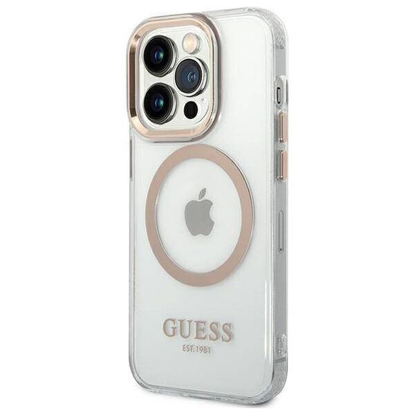 Original Case IPHONE 14 PRO Guess Hard Case Metal Outline Magsafe (GUHMP14LHTRMD) gold 3666339069728