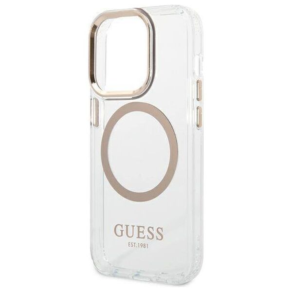 Original Case IPHONE 14 PRO Guess Hard Case Metal Outline Magsafe (GUHMP14LHTRMD) gold 3666339069728