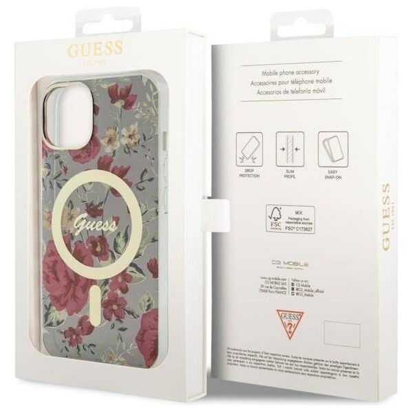 Original Case IPHONE 14 PLUS Guess Hardcase Flower MagSafe (GUHMP14MHCFWSA) green 3666339115609