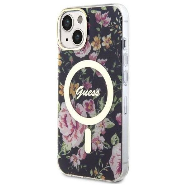 Original Case IPHONE 14 PLUS Guess Hardcase Flower MagSafe (GUHMP14MHCFWSK) black 3666339115524