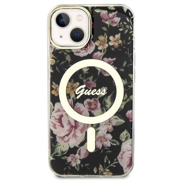 Original Case IPHONE 14 PLUS Guess Hardcase Flower MagSafe (GUHMP14MHCFWSK) black 3666339115524