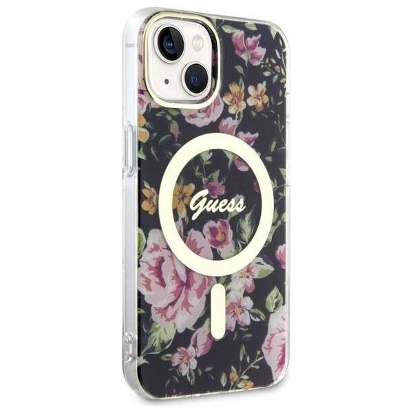 Original Case IPHONE 14 PLUS Guess Hardcase Flower MagSafe (GUHMP14MHCFWSK) black 3666339115524