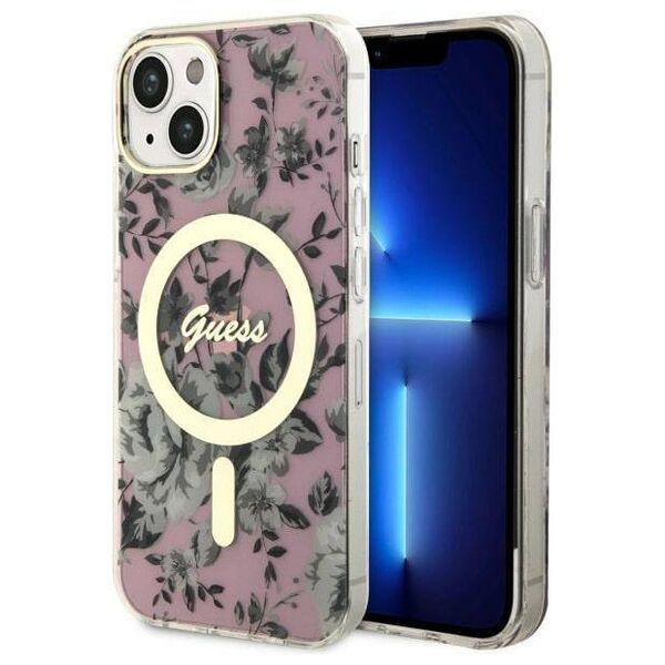 Original Case IPHONE 14 PLUS Guess Hardcase Flower MagSafe (GUHMP14MHCFWSP) pink 3666339115562
