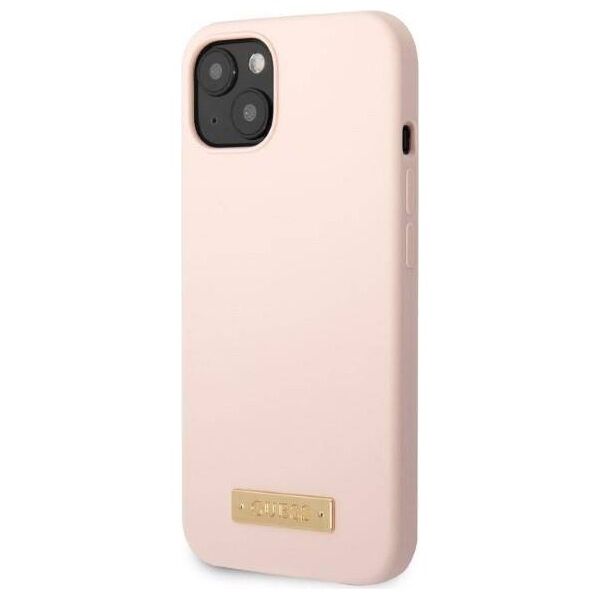 Original Case IPHONE 13 Guess Hard Case Silicone Logo Plate MagSafe (GUHMP13MSBPLP) pink 3666339056865