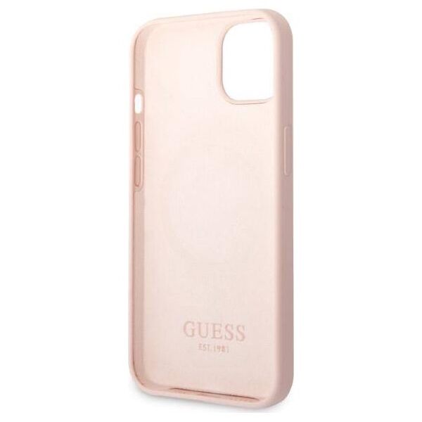 Original Case IPHONE 13 Guess Hard Case Silicone Logo Plate MagSafe (GUHMP13MSBPLP) pink 3666339056865