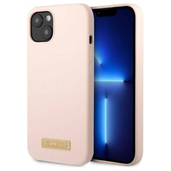 Original Case IPHONE 13 MINI Guess Hard Case Silicone Logo Plate MagSafe (GUHMP13SSBPLP) pink 3666339056858