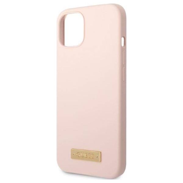 Original Case IPHONE 13 MINI Guess Hard Case Silicone Logo Plate MagSafe (GUHMP13SSBPLP) pink 3666339056858