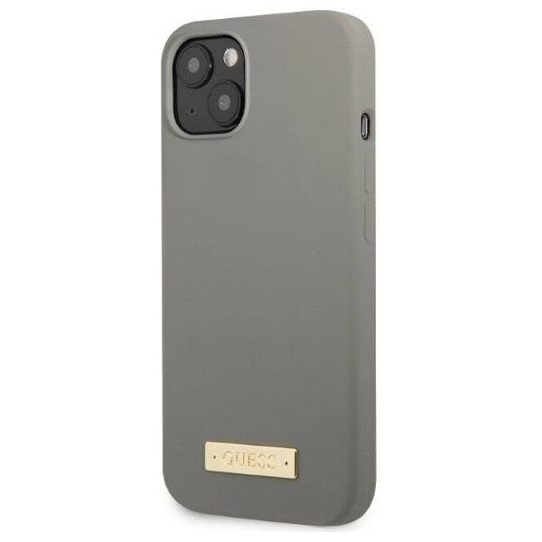 Original Case IPHONE 13 MINI Guess Hard Case Silicone Logo Plate MagSafe (GUHMP13SSPLG) gray 3666339056896