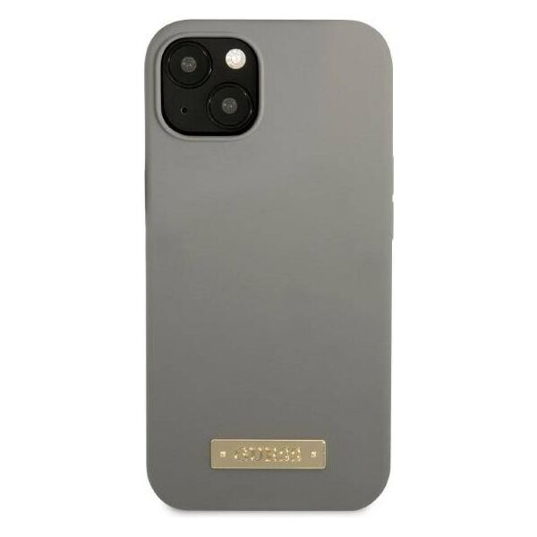 Original Case IPHONE 13 MINI Guess Hard Case Silicone Logo Plate MagSafe (GUHMP13SSPLG) gray 3666339056896