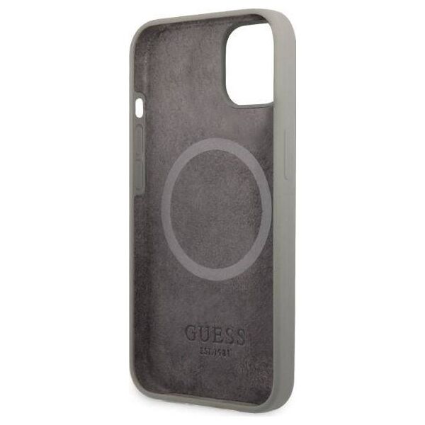Original Case IPHONE 13 MINI Guess Hard Case Silicone Logo Plate MagSafe (GUHMP13SSPLG) gray 3666339056896