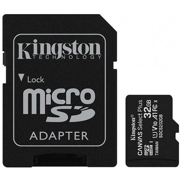Kingston Memory Card with Adapter, 32GB - Kingston Canvas Select Plus (SDCS2/32GB) - Black 0740617298680 έως 12 άτοκες Δόσεις