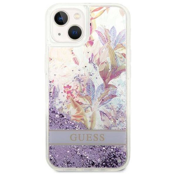 Case IPHONE 14 PLUS Guess Hardcase Flower Liquid Glitter purple 3666339088392