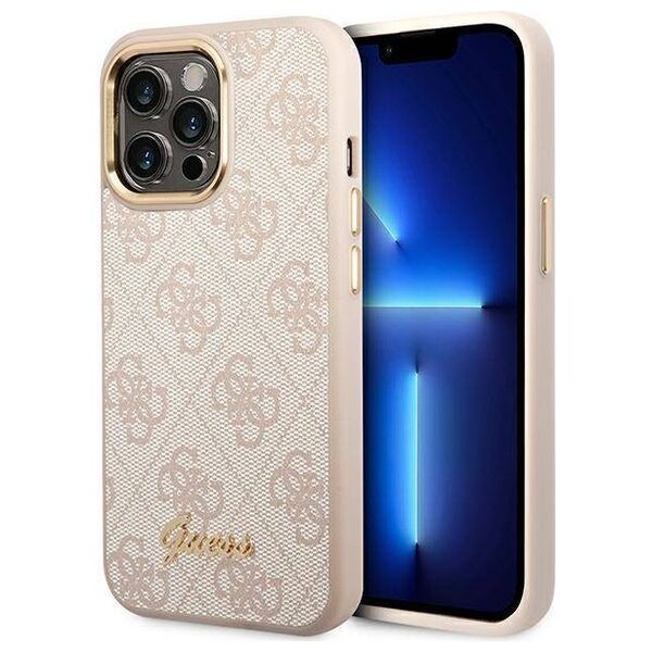 Original Case IPHONE 14 PRO MAX Guess Hard Case 4G Vintage Gold Logo (GUHCP14XHG4SHP) pink 3666339065355