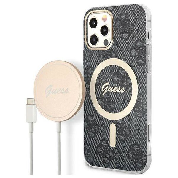 Original Case IPHONE 12 / 12 PRO Guess Hardcase 4G Print MagSafe + Wireless Charger (GUBPP14MH4EACSB) black 3666339102777
