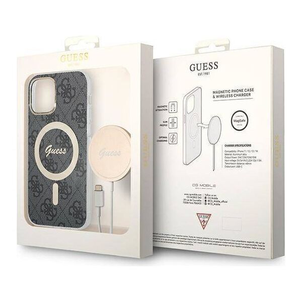 Original Case IPHONE 12 / 12 PRO Guess Hardcase 4G Print MagSafe + Wireless Charger (GUBPP14MH4EACSB) black 3666339102777