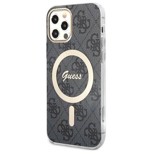 Original Case IPHONE 12 / 12 PRO Guess Hardcase 4G Print MagSafe + Wireless Charger (GUBPP14MH4EACSB) black 3666339102777