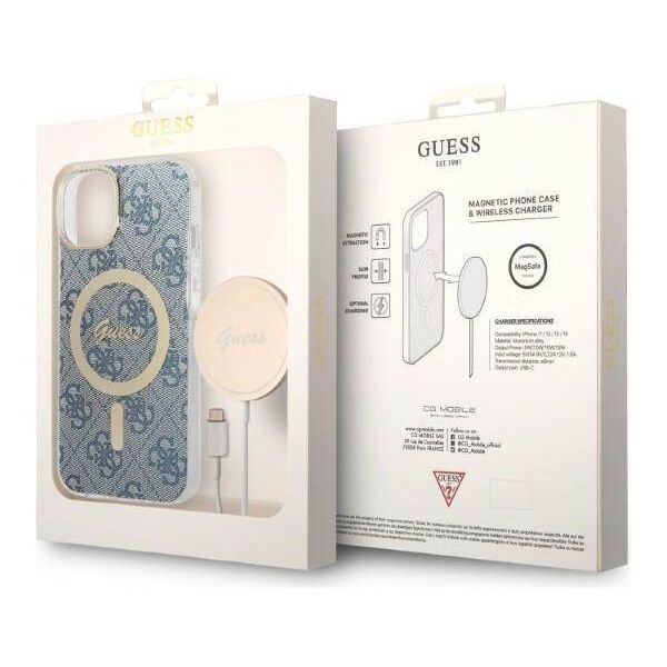 Original Case IPHONE 14 Guess Hardcase 4G Print MagSafe + Wireless Charger (GUBPP14XHJEACSA) blue 3666339102968
